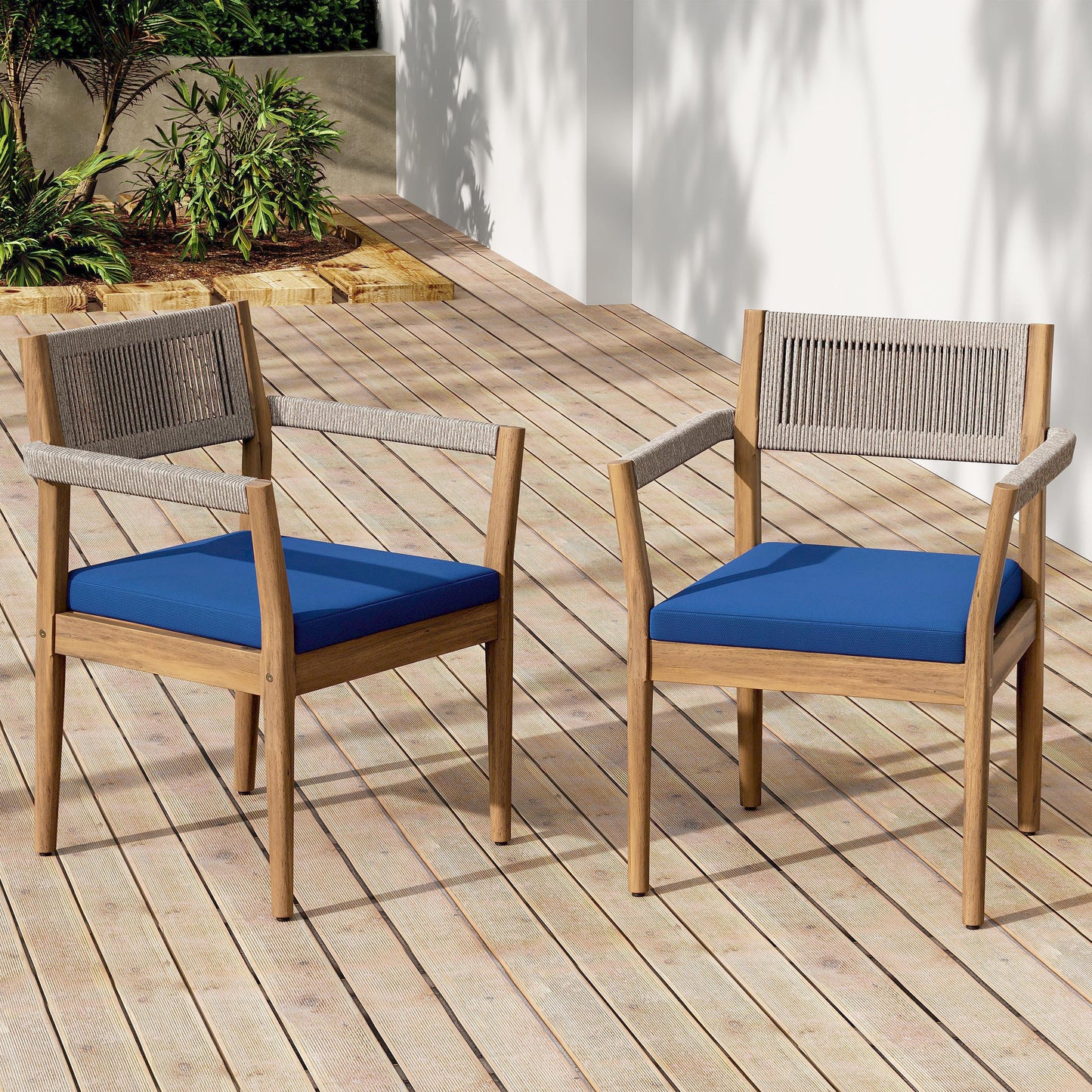 Set Of Two Braided Acacia Outdoor Dining Chairs