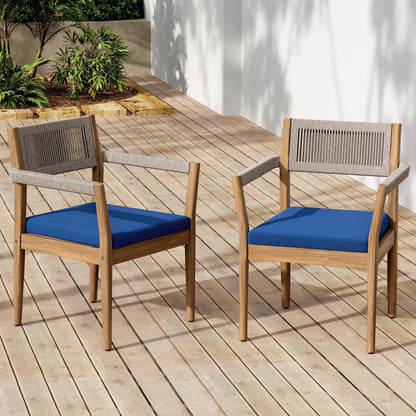 Set Of Two Braided Acacia Outdoor Dining Chairs