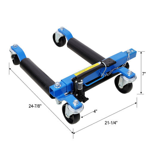 Hydraulic car wheel dolly set of 2 with blue frame and foot pedal lift on Tampa Home & Garden Store