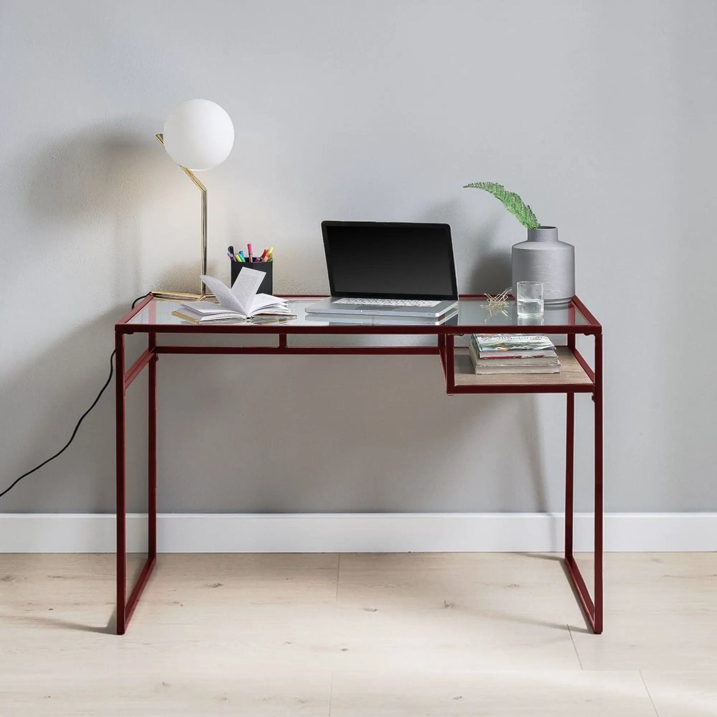 Yasin Glass Top Writing Desk Modern Style