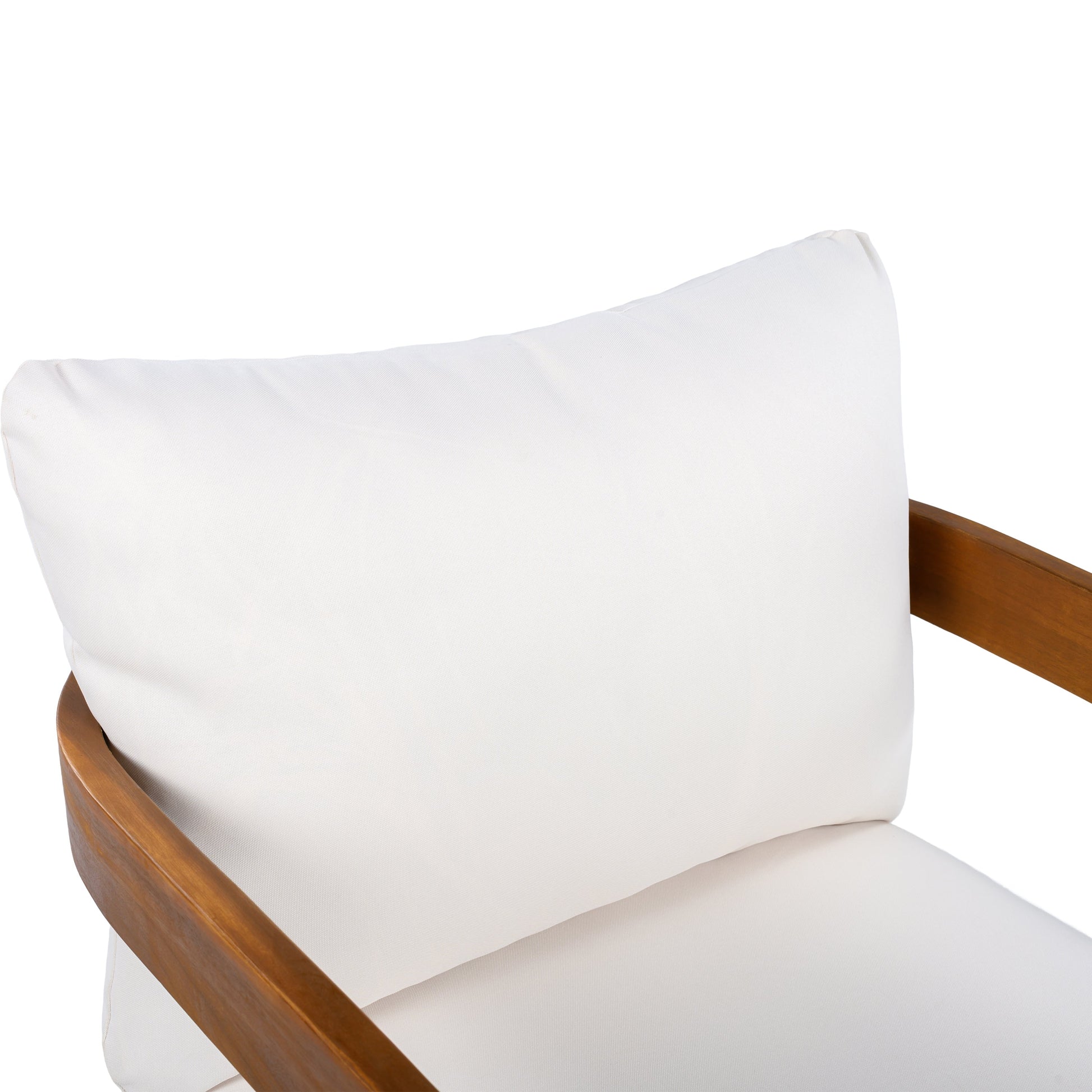 Premium Acacia Wood Outdoor Club Chair by HouseOfZazla with white cushion and brown wood arms on Tampa Home & Garden Store