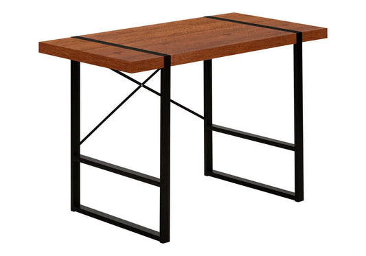 Industrial design computer desk with warm wood top and black metal frame on Tampa Home & Garden Store