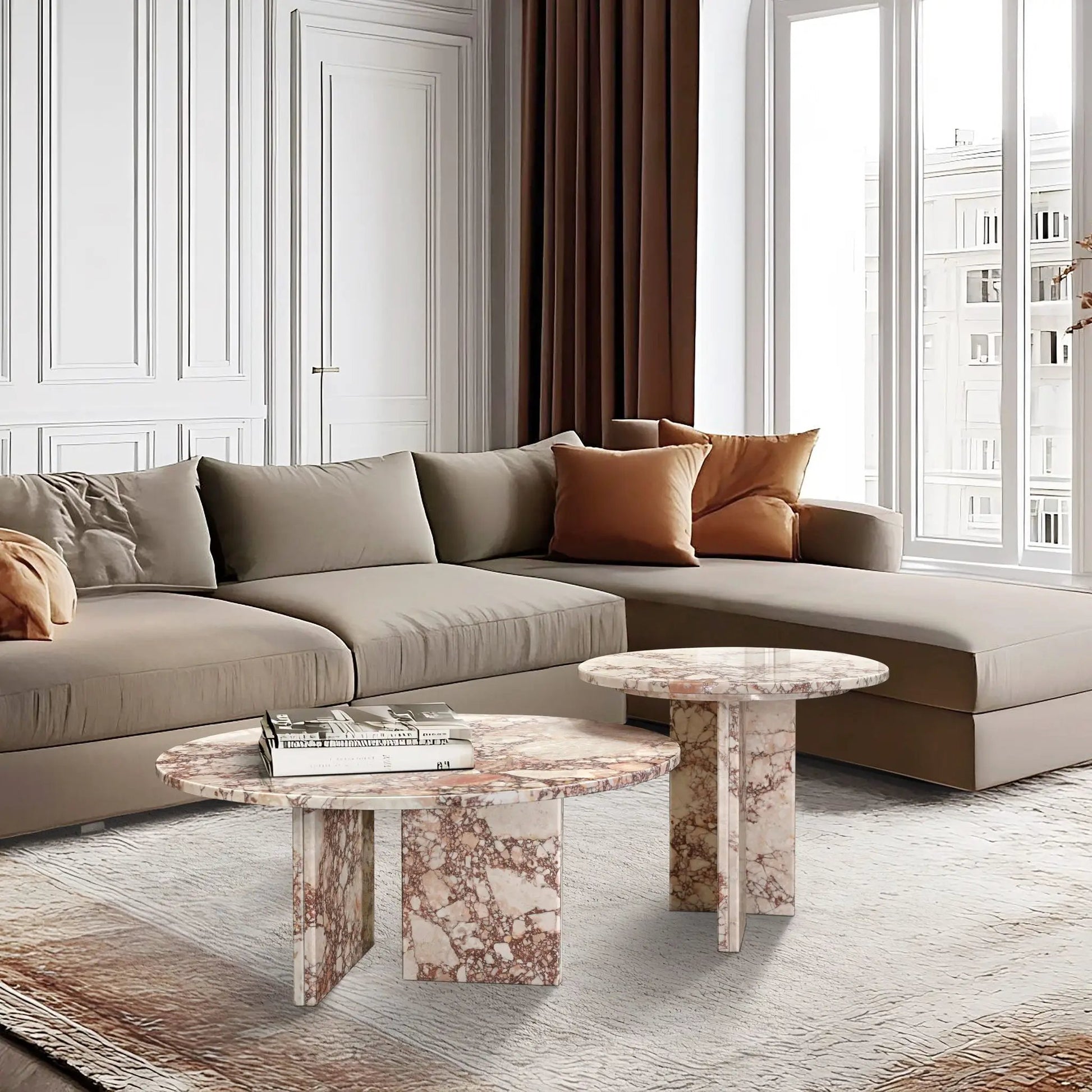Elegant Coffee Duo Table Set pair of rose marble nesting tables by Unique Piece Furniture on Tampa Home & Garden Store