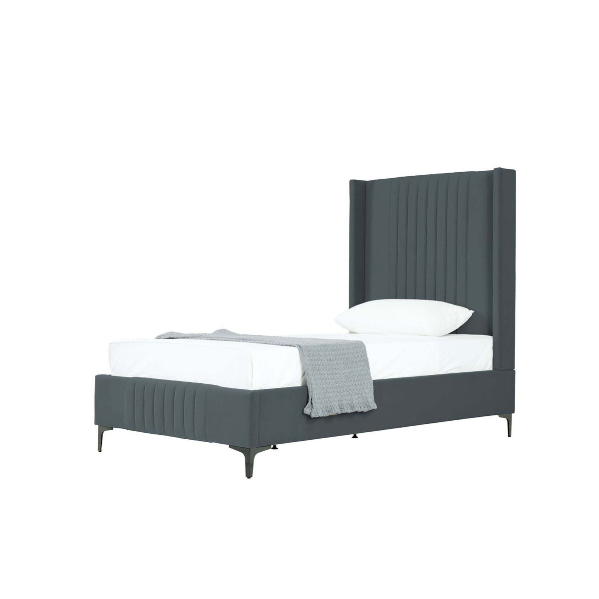 Promenade upholstered bed with tall gray headboard and slatted base HouseOfZazla on Tampa Home & Garden Store