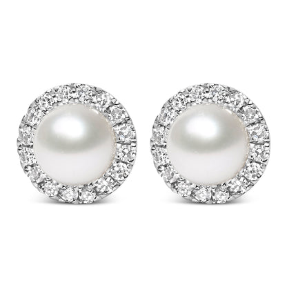 Pair of 10K white gold pearl stud earrings with diamond halo 4.5mm freshwater pearls by Bids.com on Tampa Home & Garden Store