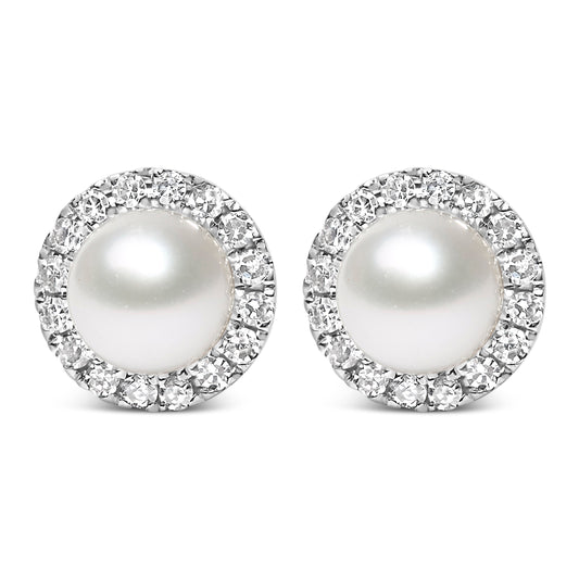 Pair of 10K white gold pearl stud earrings with diamond halo 4.5mm freshwater pearls by Bids.com on Tampa Home & Garden Store