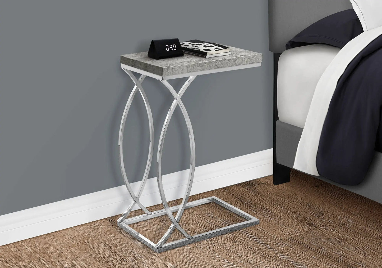 Accent Table C-shaped with concrete top on silver metal frame, Unique Piece Furniture on Tampa Home & Garden Store