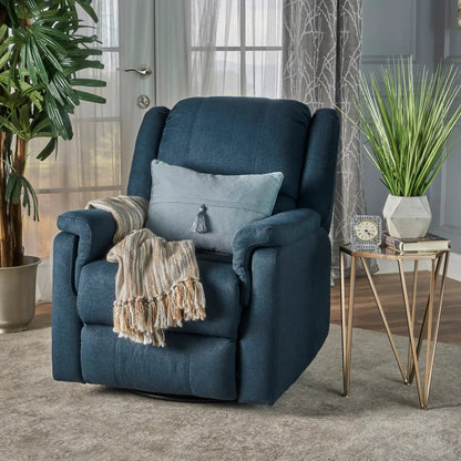 Contemporary blue glider recliner chair with swivel function in fabric upholstery on Tampa Home & Garden Store