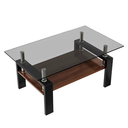 Rectangular Coffee Table With Tempered Glass Top