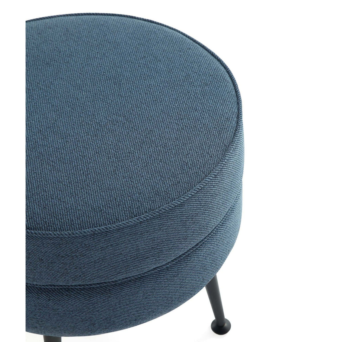 Bailey Accent Ottoman in blue denim fabric with curved edges and black metal legs on Tampa Home & Garden Store
