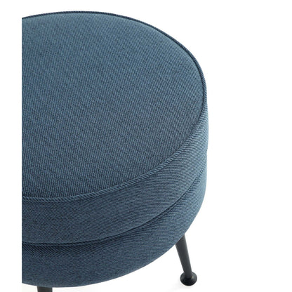 Bailey Accent Ottoman in blue denim fabric with curved edges and black metal legs on Tampa Home & Garden Store