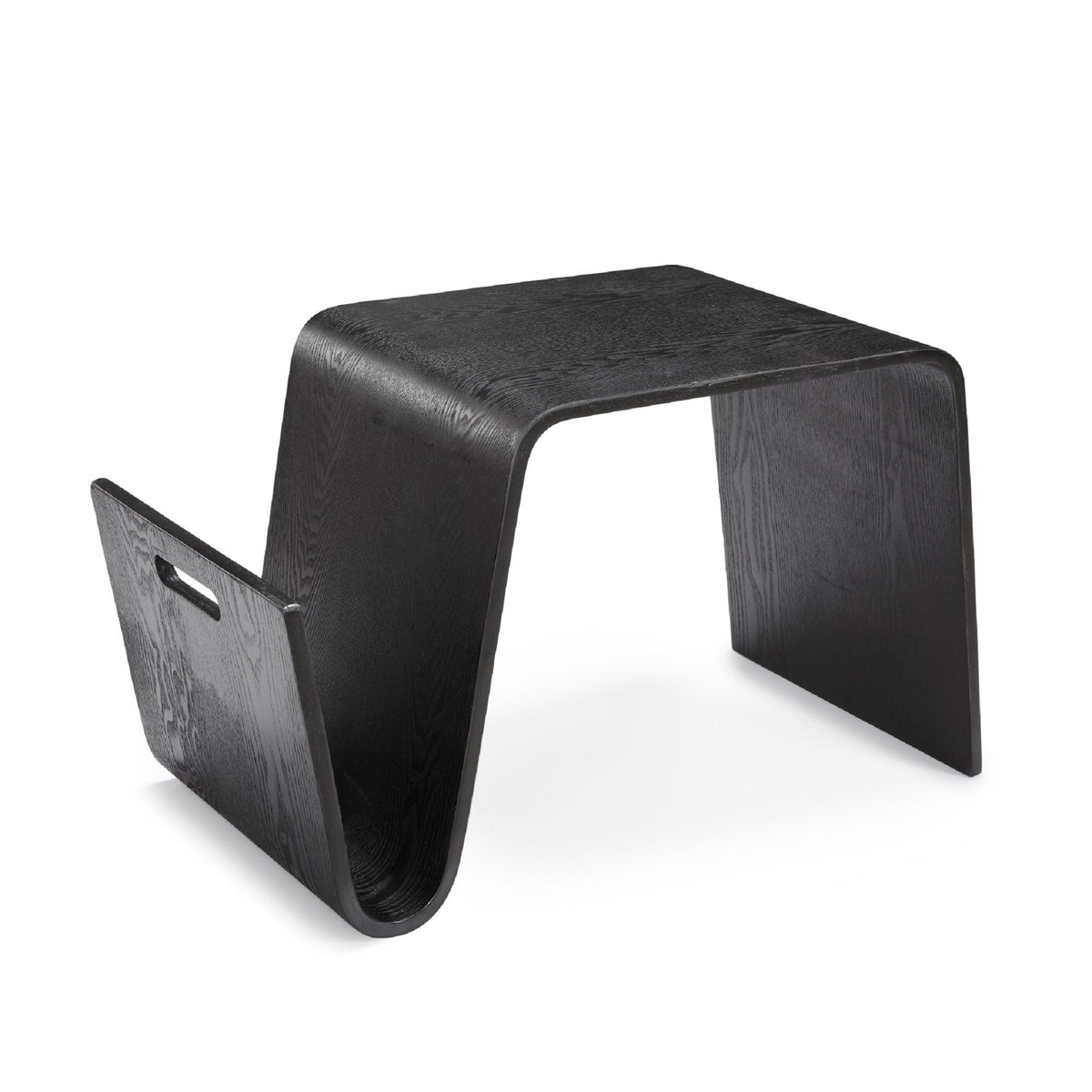 Brookside End Table by HouseOfZazla in black wood finish with curved magazine shelf on Tampa Home & Garden Store