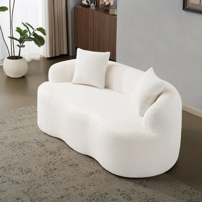 Curved loveseat sofa in white boucle fabric with rounded armrest by Unique Piece Furniture on Tampa Home & Garden Store