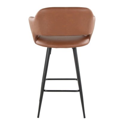 Contemporary fixed-height counter stool brown leather seat with footrest and black legs on Tampa Home & Garden Store