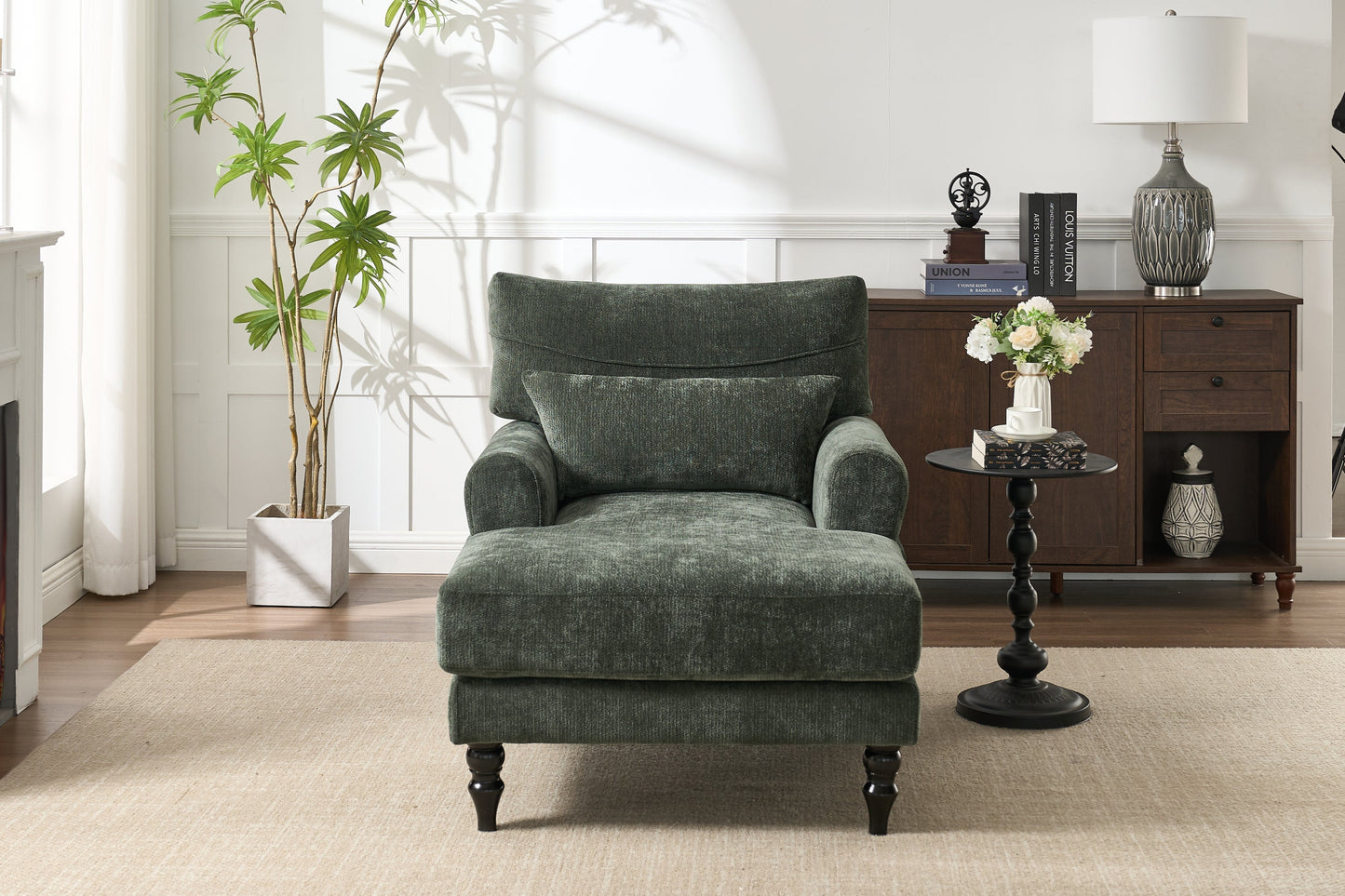 Green velvet chaise lounge recliner by HouseOfZazla, modern upholstered chair on Tampa Home & Garden Store