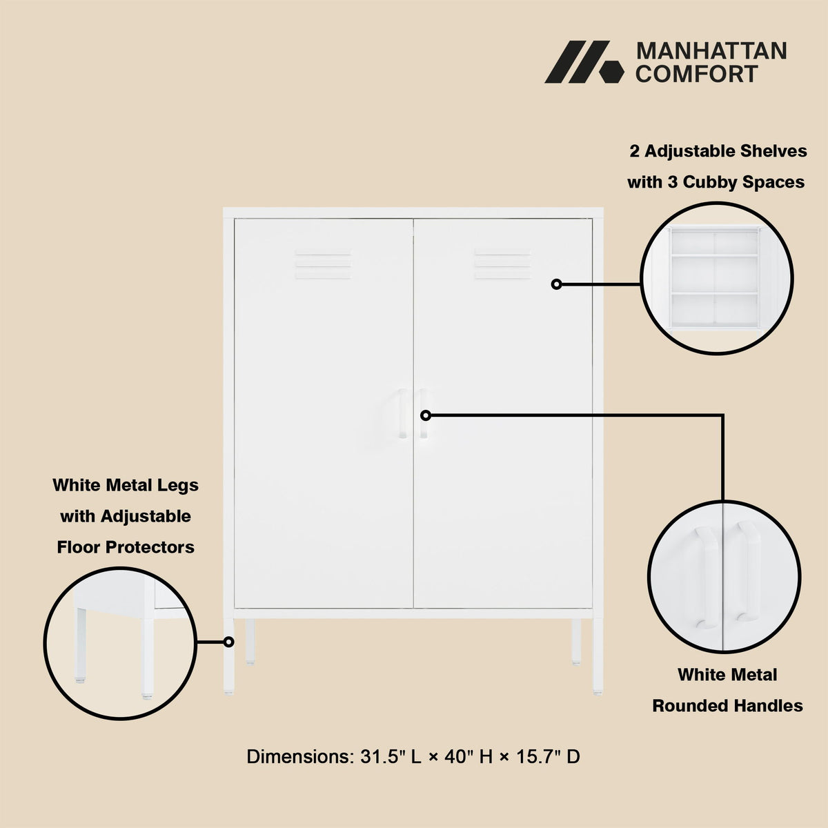 Accent Cabinet with Adjustable Shelves white steel finish by HouseOfZazla on Tampa Home & Garden Store