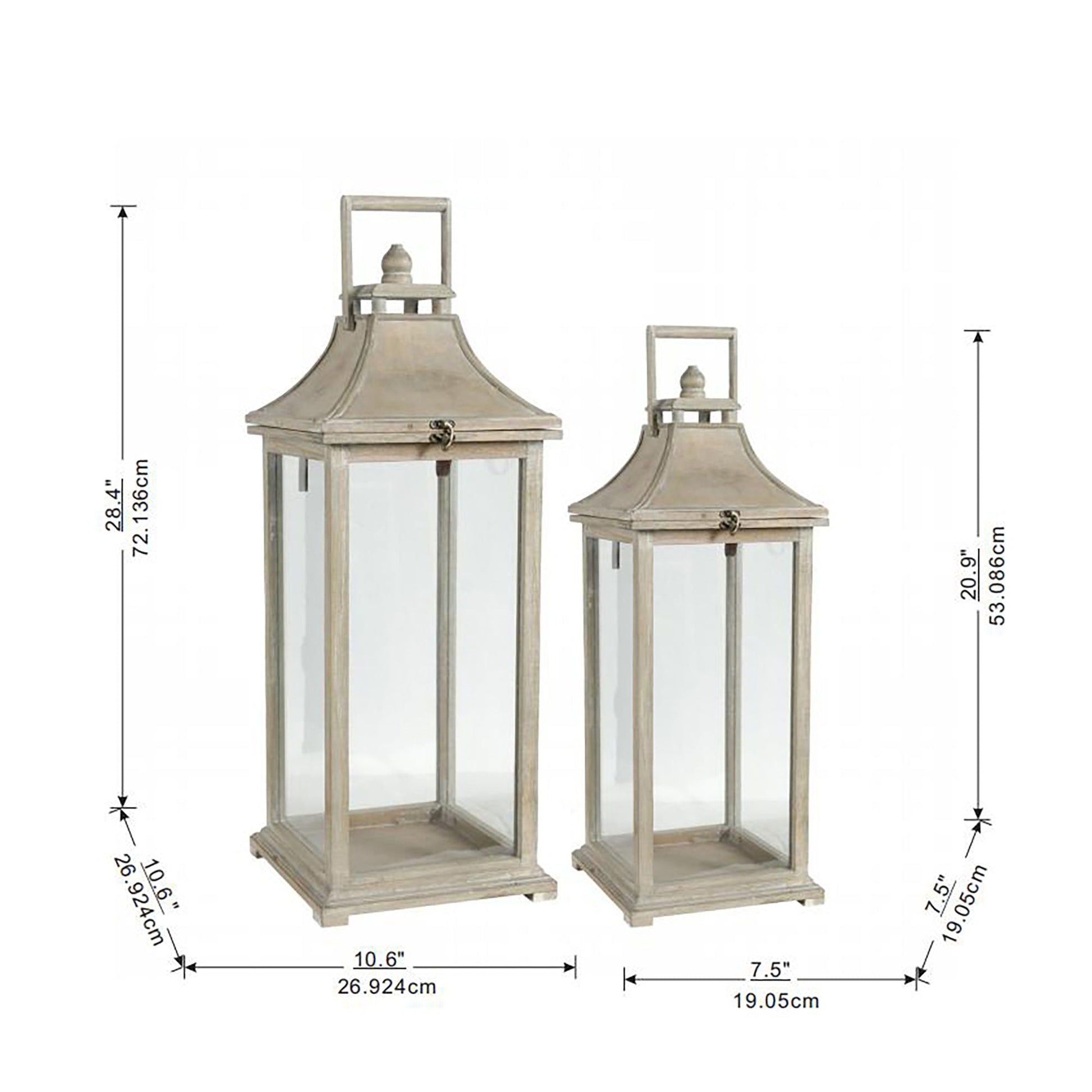 Ivory HouseOfZazla hurricane lanterns set of 2 with glass panels and metal frame on Tampa Home & Garden Store