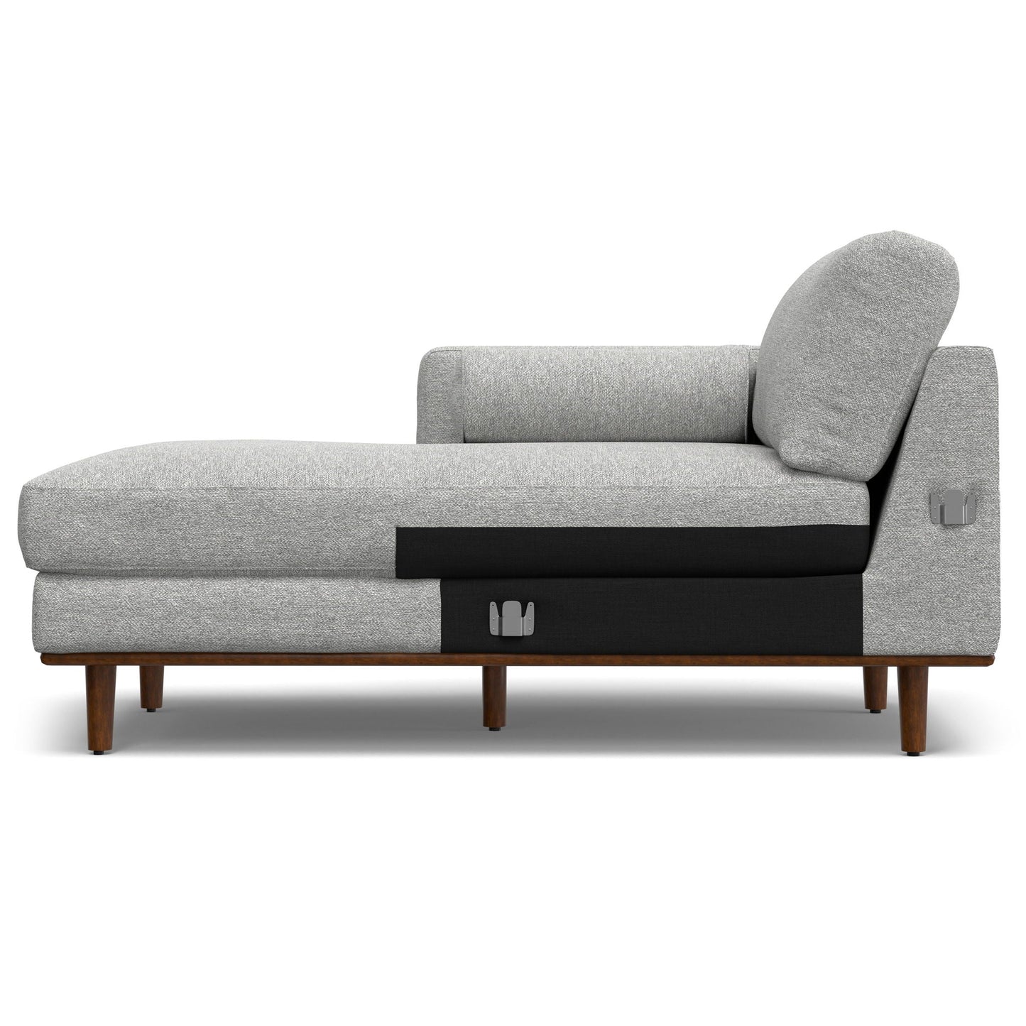Morrison upholstered sectional sofa in light gray fabric with wood legs on Tampa Home & Garden Store
