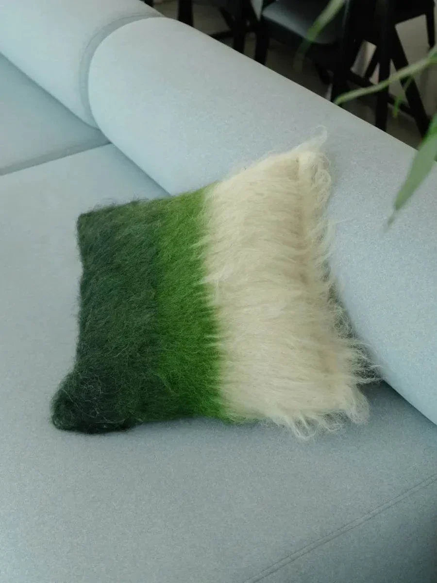 Emerald green and cream handwoven wool pillow with brushed texture by Creating Comfort on Tampa Home & Garden Store