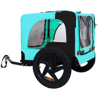 Pet Bike Trailer by HouseOfZazla for small and medium pets turquoise with clear window and black frame on Tampa Home & Garden Store