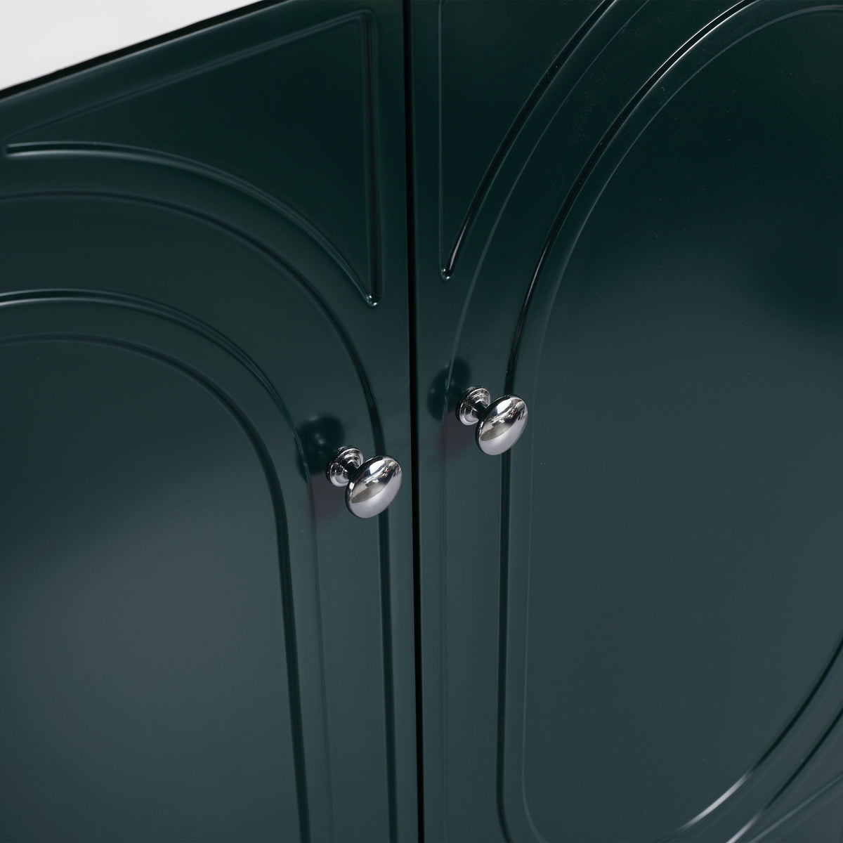 Freestanding bathroom vanity with soft-close doors in deep green by HouseOfZazla, chrome knobs on Tampa Home & Garden Store