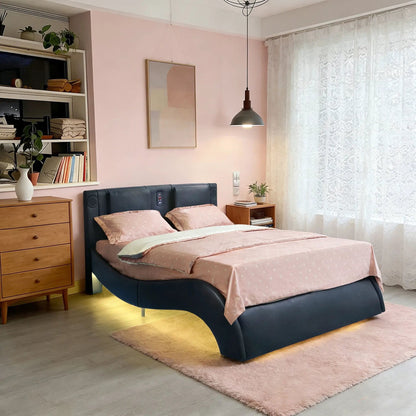 Platform Bed Frame With LED Lighting and Massage