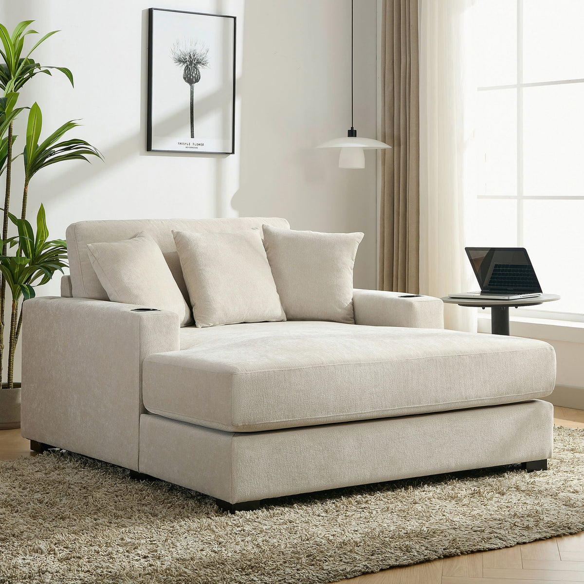 Modern Oversized Chaise Lounger and Pillow