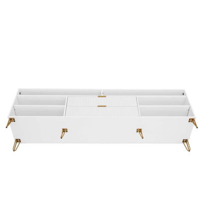 Fluted TV stand with storage, white finish and gold metal legs by HouseOfZazla on Tampa Home & Garden Store