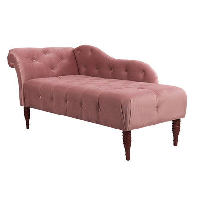 Tufted roll-arm pink velvet chaise lounge with button tufting and legs by HouseOfZazla on Tampa Home & Garden Store