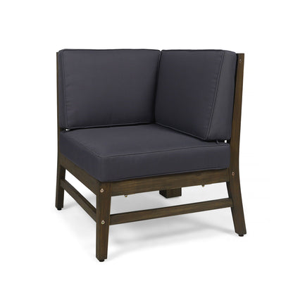Perla Corner Chair with water-resistant cushions in dark gray, wooden frame by HouseOfZazla on Tampa Home & Garden Store