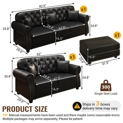 Upholstered Sofa with Nailhead and Ottoman