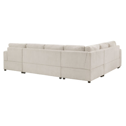 Oversized U-shaped sectional with chaise in beige corduroy, 3 throw pillows by HouseOfZazla on Tampa Home & Garden Store