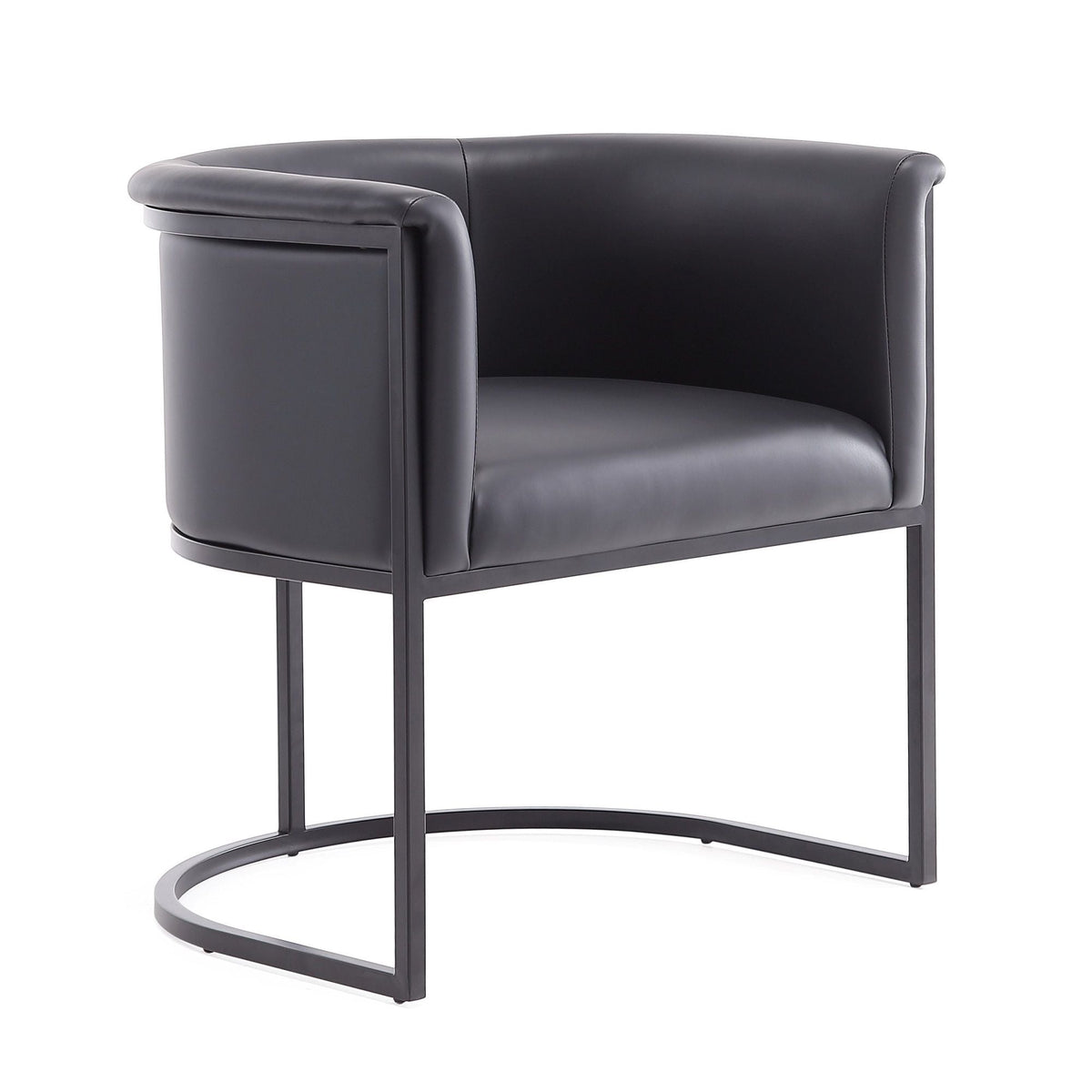 Cosmopolitan Dining Chair with geometric metal frame, black faux leather upholstery on Tampa Home & Garden Store