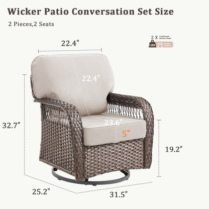 Outdoor Glider Chairs Set of 2, brown wicker with beige cushions, HouseOfZazla patio seating on Tampa Home & Garden Store