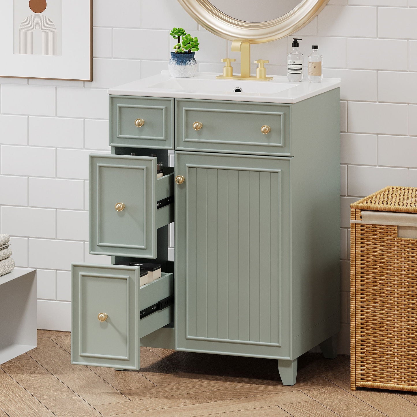 Transitional Bathroom Vanity With Ceramic Sink