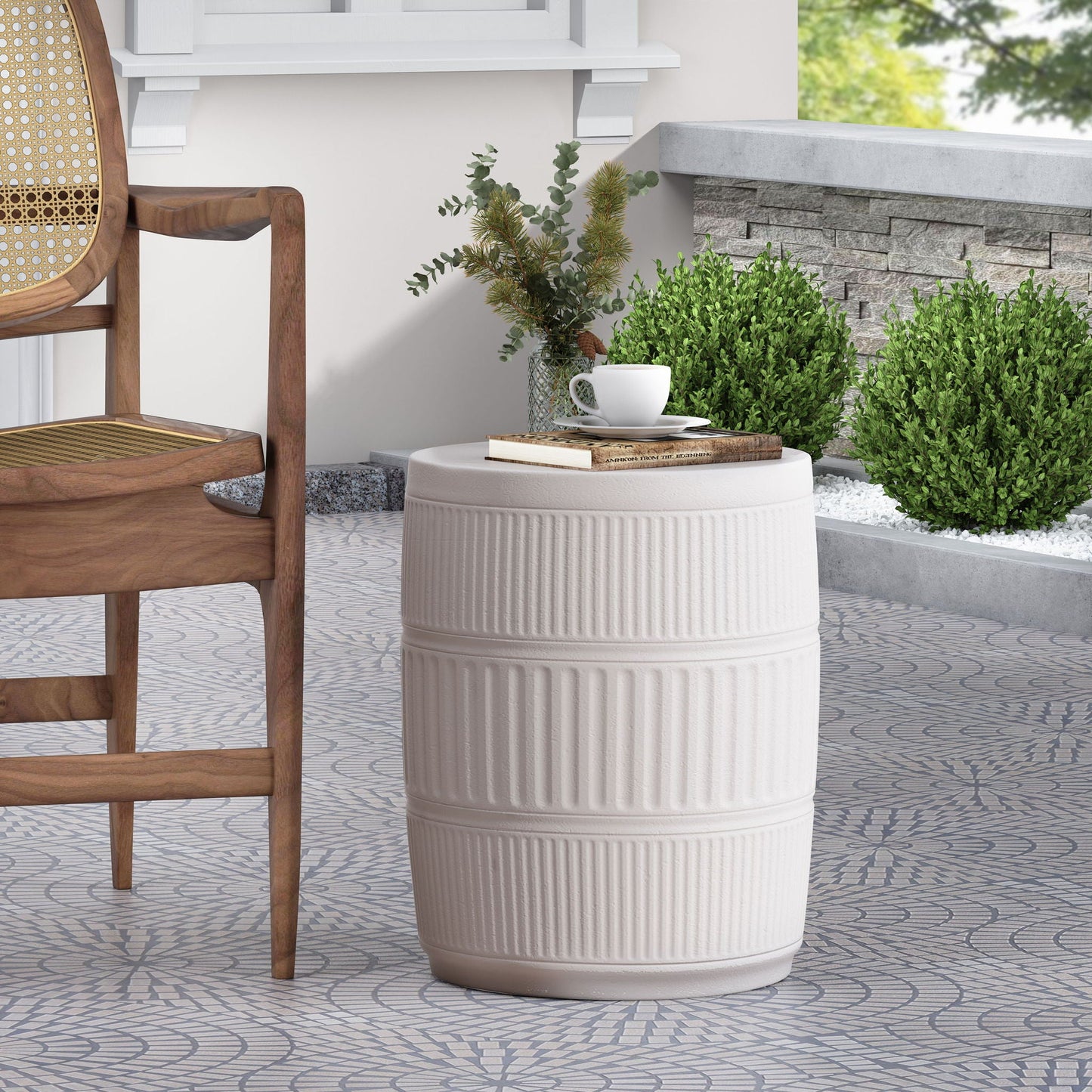Antique White Patio End Table and Concrete Base