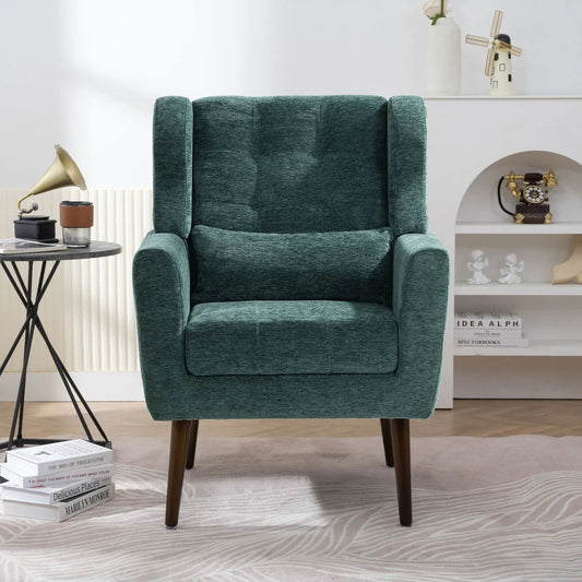 Modern Accent Chair teal textured upholstery with solid wood legs in living room decor on Tampa Home & Garden Store