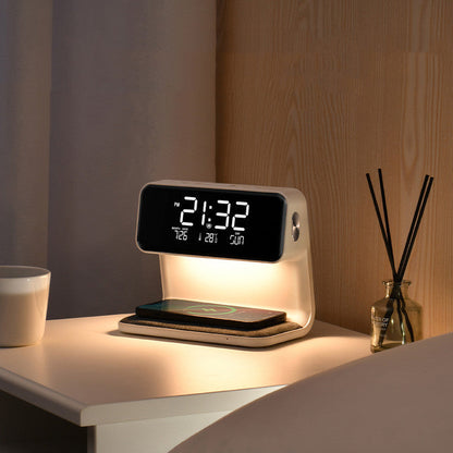 Perfecsy 3 in 1 bedside lamp with wireless charger and LCD alarm clock, white on Tampa Home & Garden Store