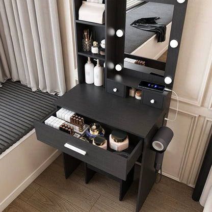 Vanity Table with Mirror and Hairdryer Holder