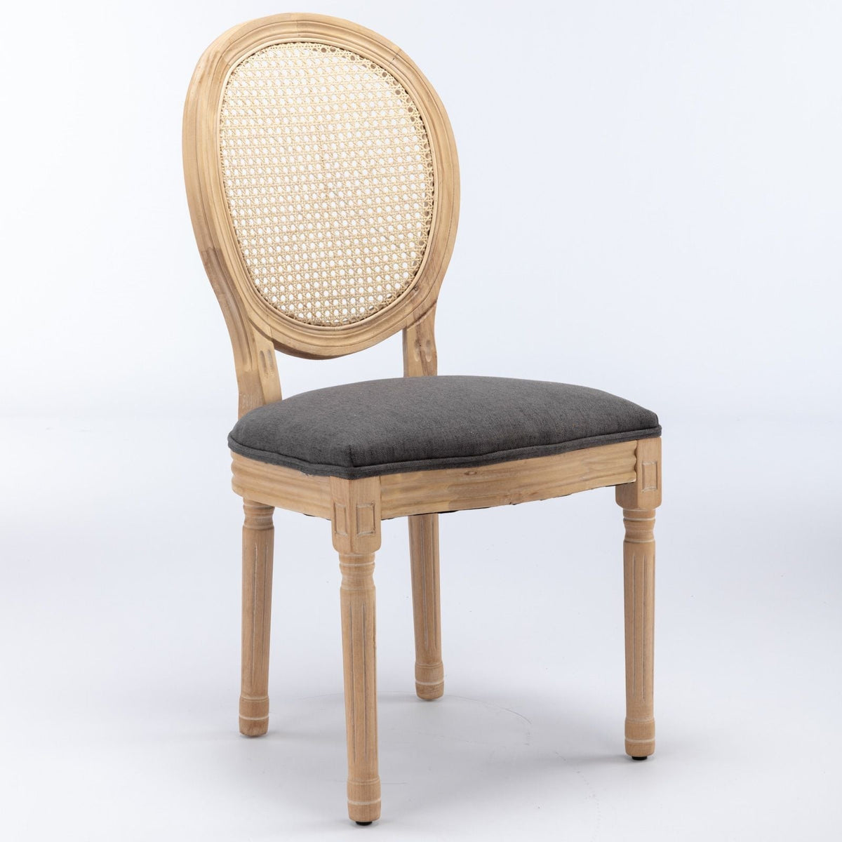 French style solid wood dining chair with woven rattan back and gray cushion by HouseOfZazla on Tampa Home & Garden Store