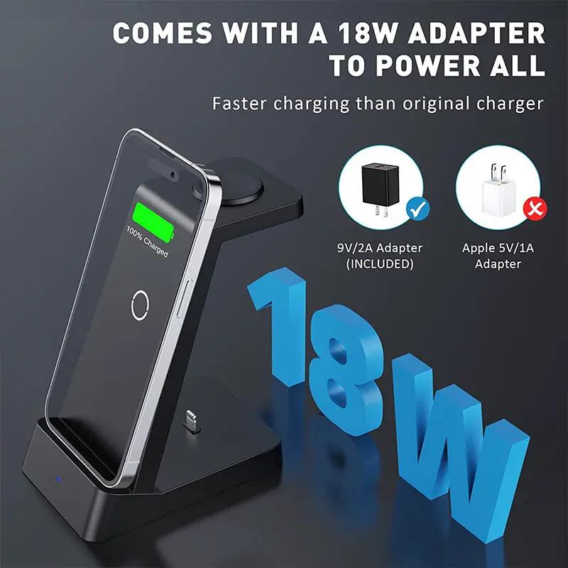 Wireless Charger Three-in-one Desktop 18W Charger black stand with iPhone FLIPSTYLEZLLC on Tampa Home & Garden Store