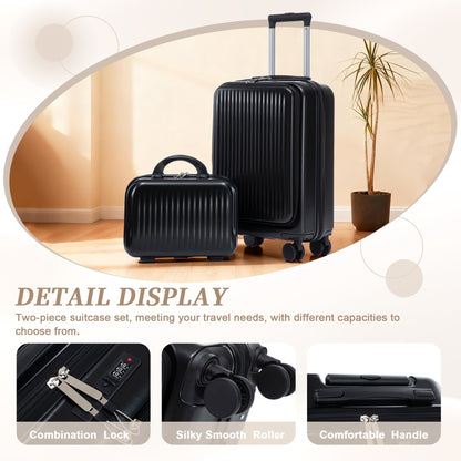HouseOfZazla ABS spinner luggage set 14' & 20' black ribbed finish with cosmetic case on Tampa Home & Garden Store