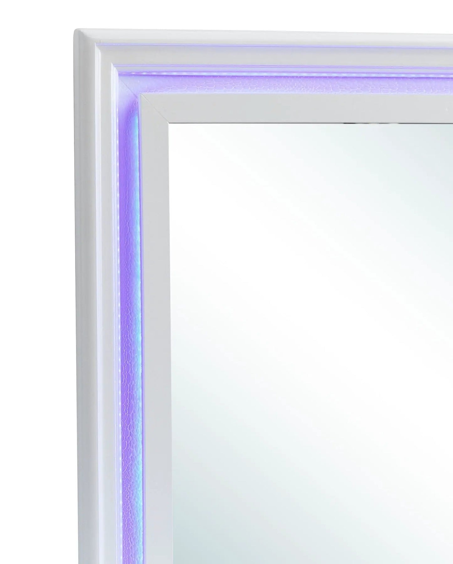 Lorana Elegant Transitional LED Mirror white frame with purple LED edge lighting on Tampa Home & Garden Store