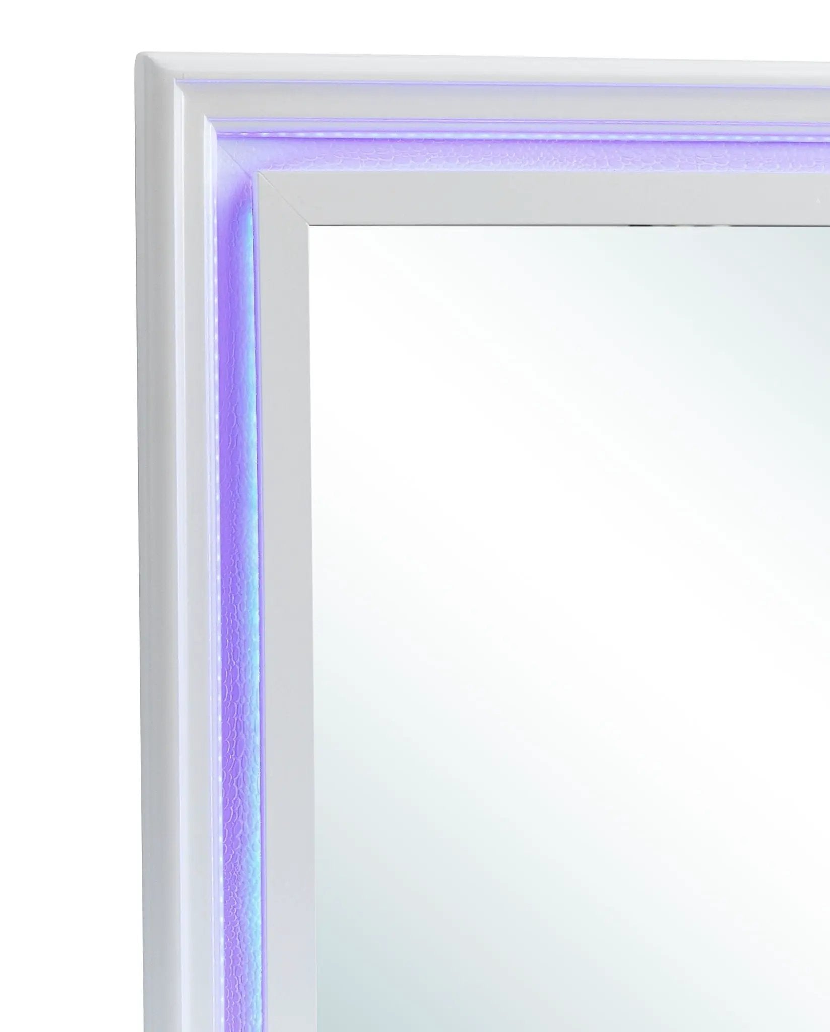 Lorana Elegant Transitional LED Mirror white frame with purple LED edge lighting on Tampa Home & Garden Store