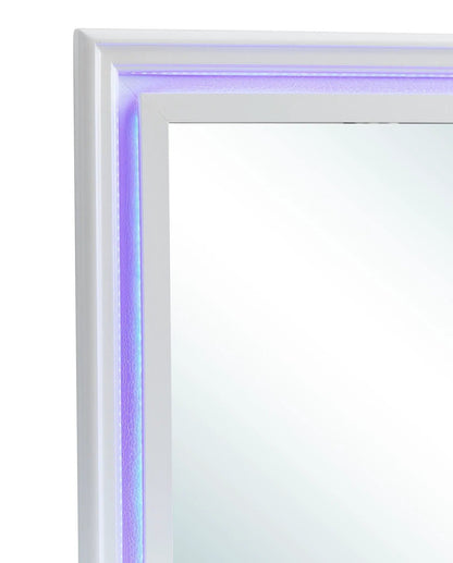 Lorana Elegant Transitional LED Mirror white frame with purple LED edge lighting on Tampa Home & Garden Store