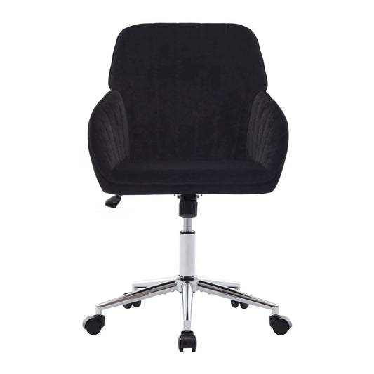 Adjustable ergonomic swivel office chair in black plush fabric with padded back and arms on Tampa Home & Garden Store