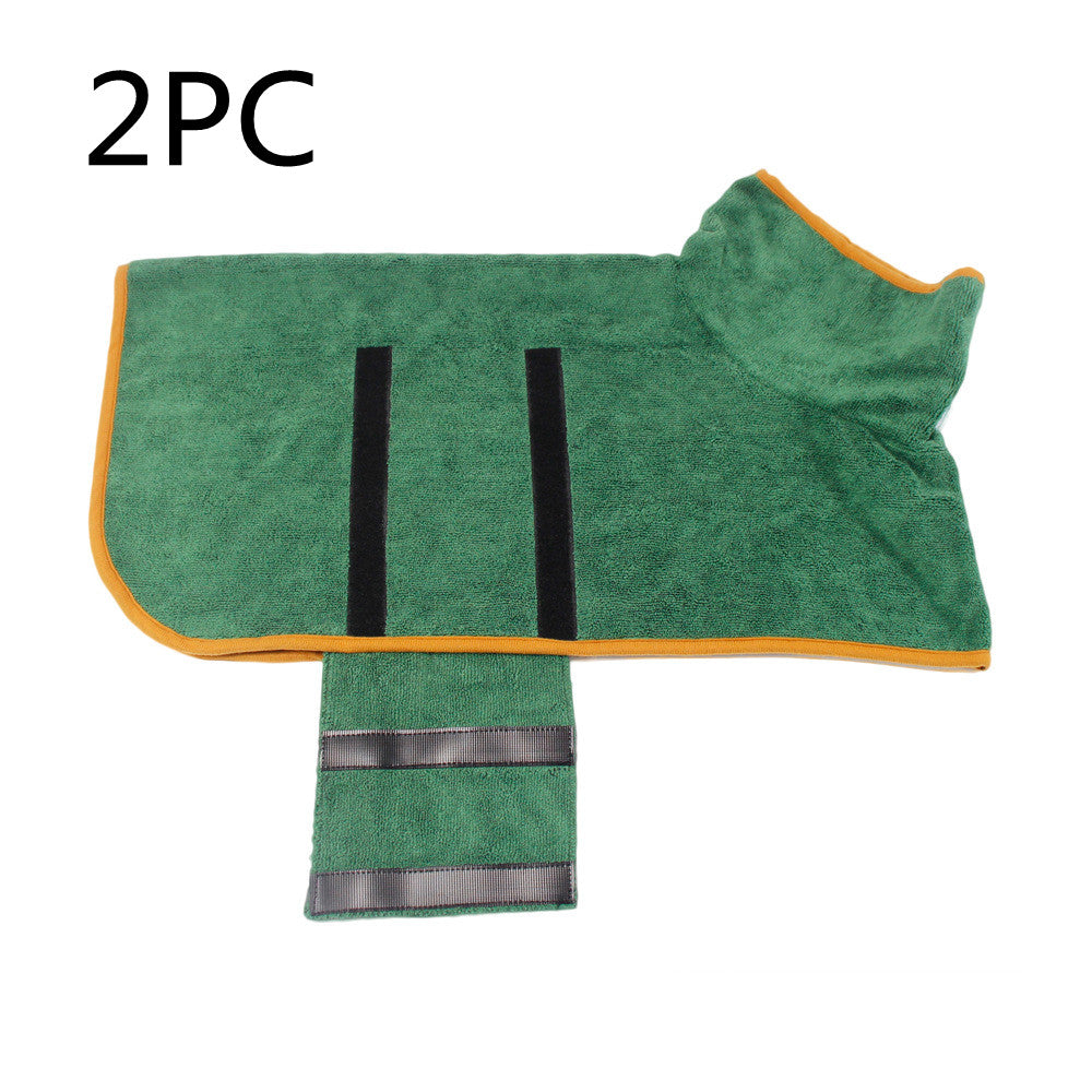 Absorbent Pet Bathrobe with Waist-Wrap Microfiber green with orange trim Pet Zen 2pc set on Tampa Home & Garden Store