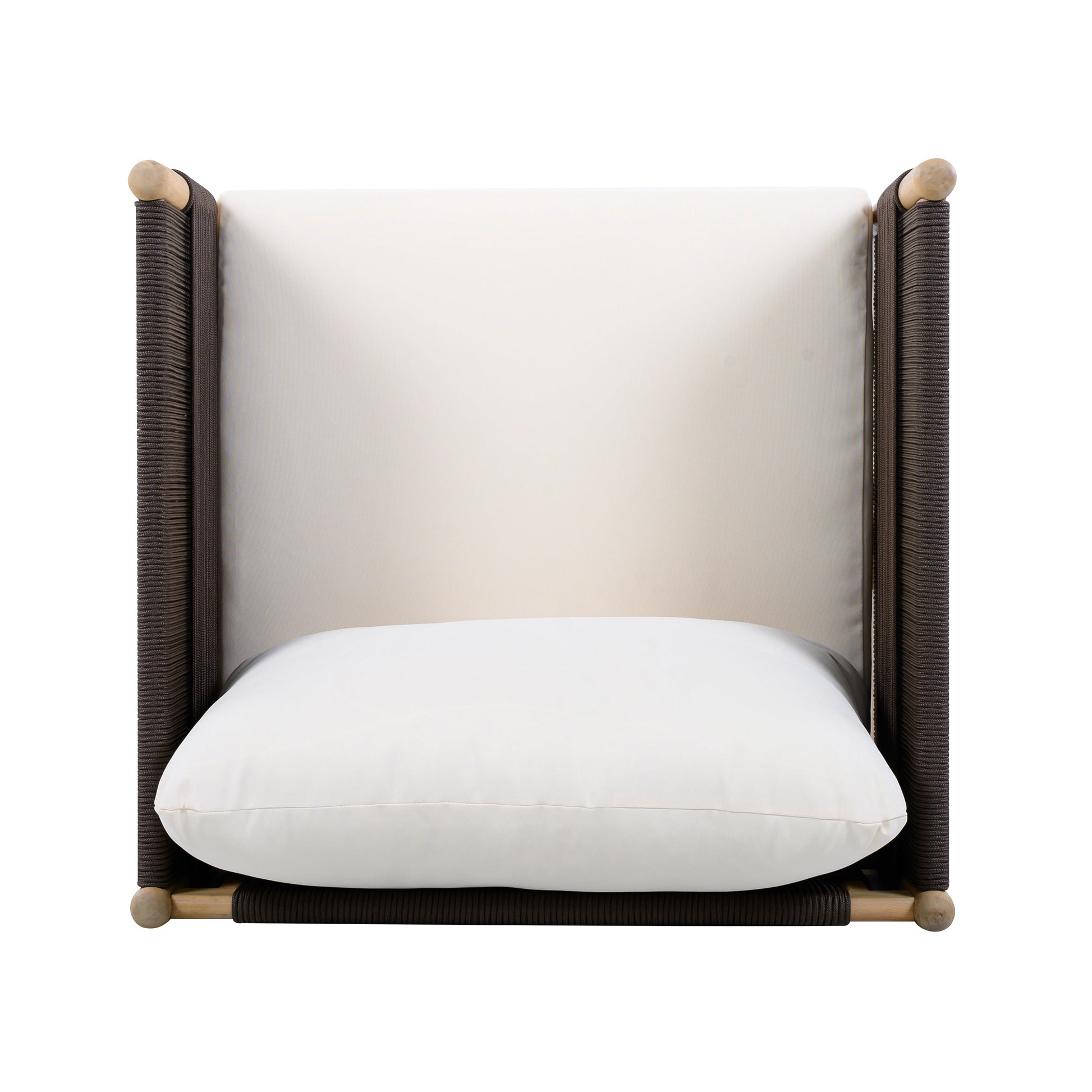 Outdoor Acacia Wood Club Chair with diamond rope weave and light teak cushions by HouseOfZazla on Tampa Home & Garden Store