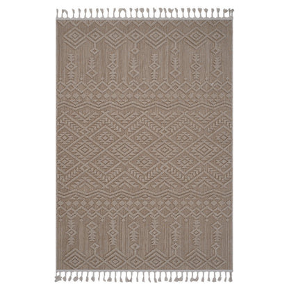 Guros A Synthetic Plush And Loop Area Rug taupe geometric diamonds with fringe ends on Tampa Home & Garden Store
