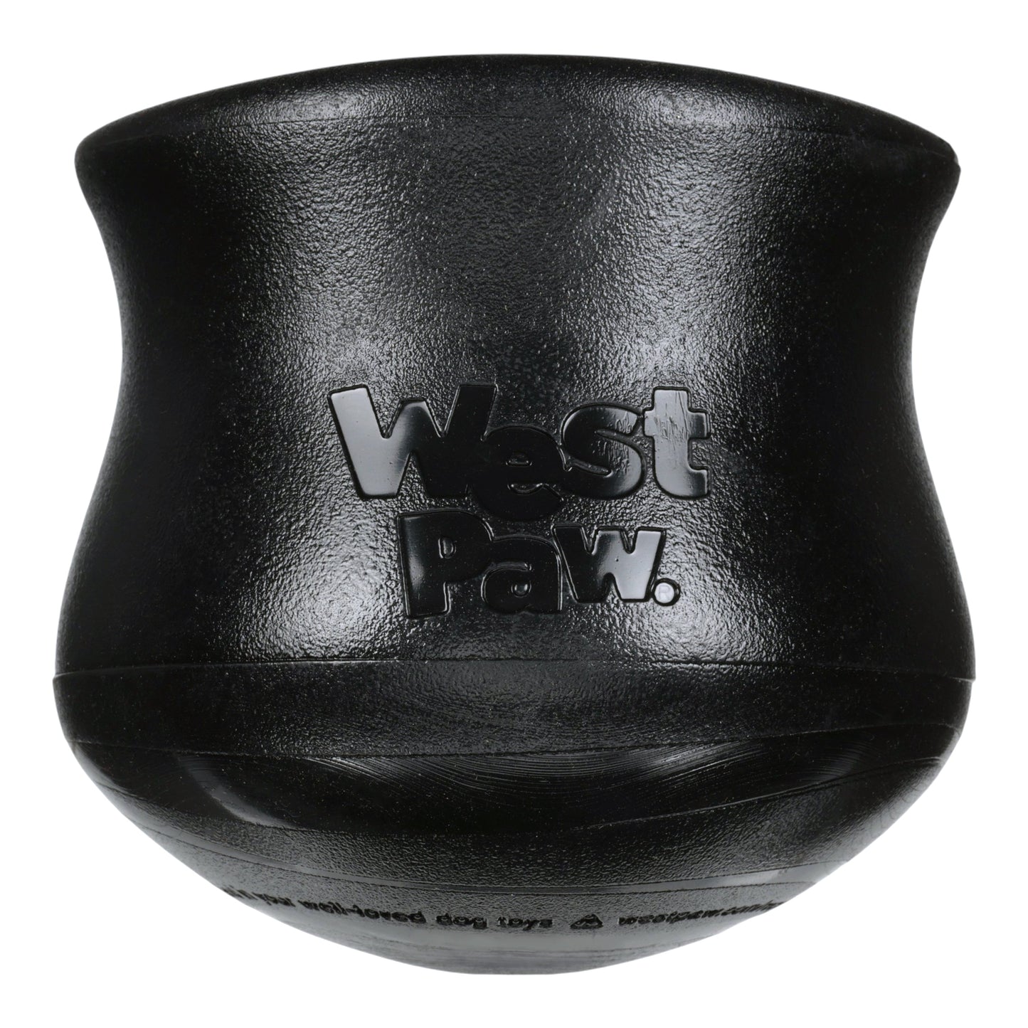 Toppl Halloween dog toy by West Paw, black rubber hollow ball with embossed logo on Tampa Home & Garden Store